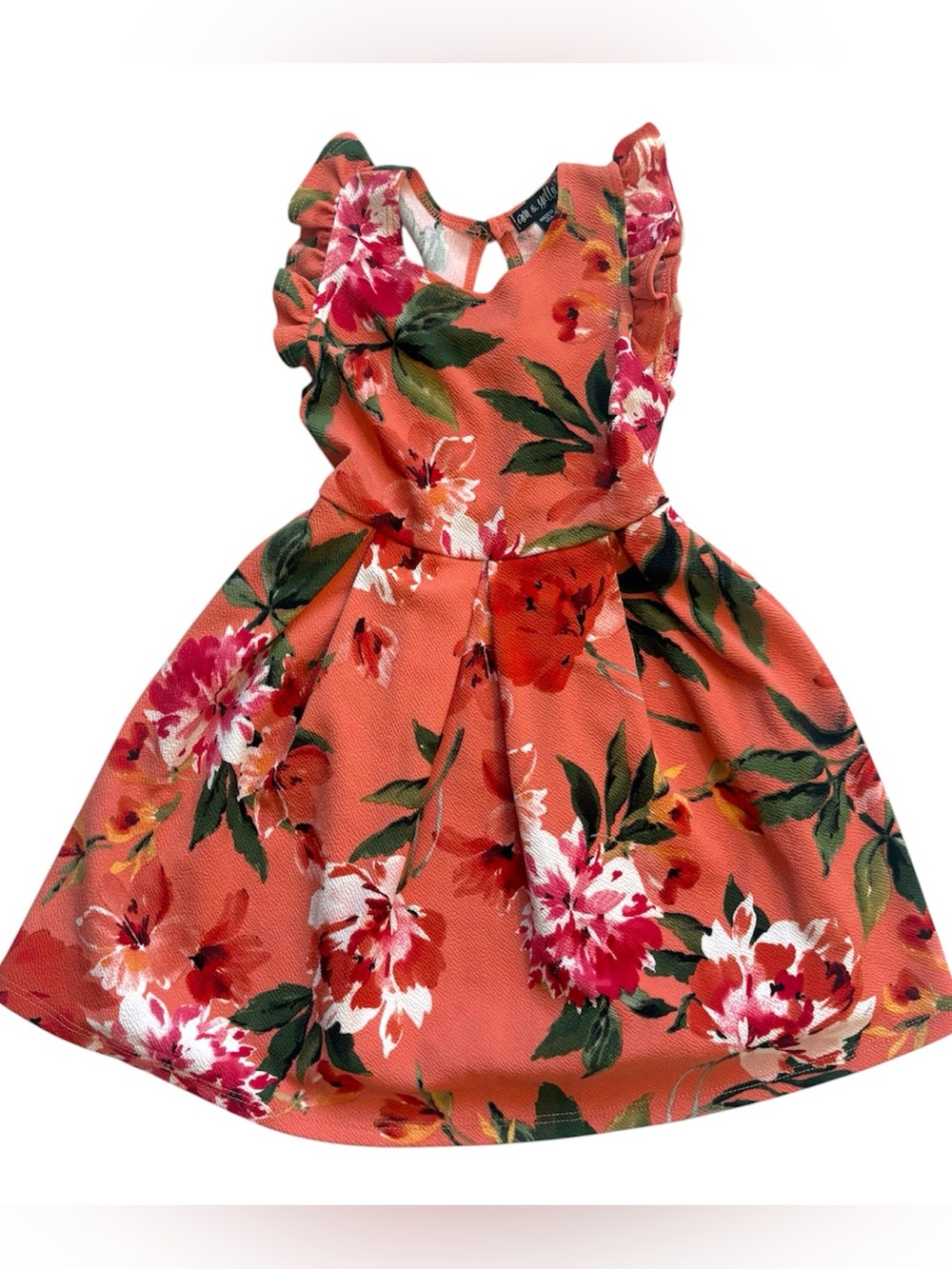 Ava & Yelly Dress Girls 6 Floral Stretchy Party Dark Coral Cottagecore Garden